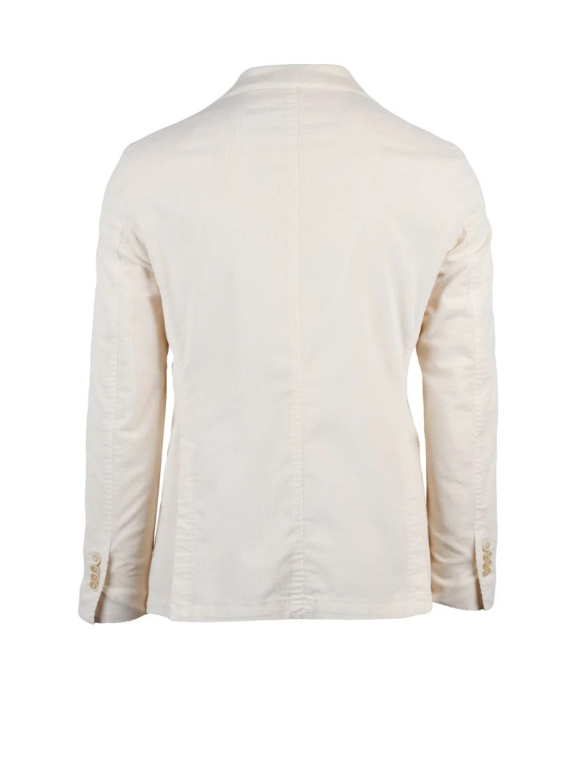L.B.M. 1911 Double-Breasted White Velvet Jacket With Notched Lapel