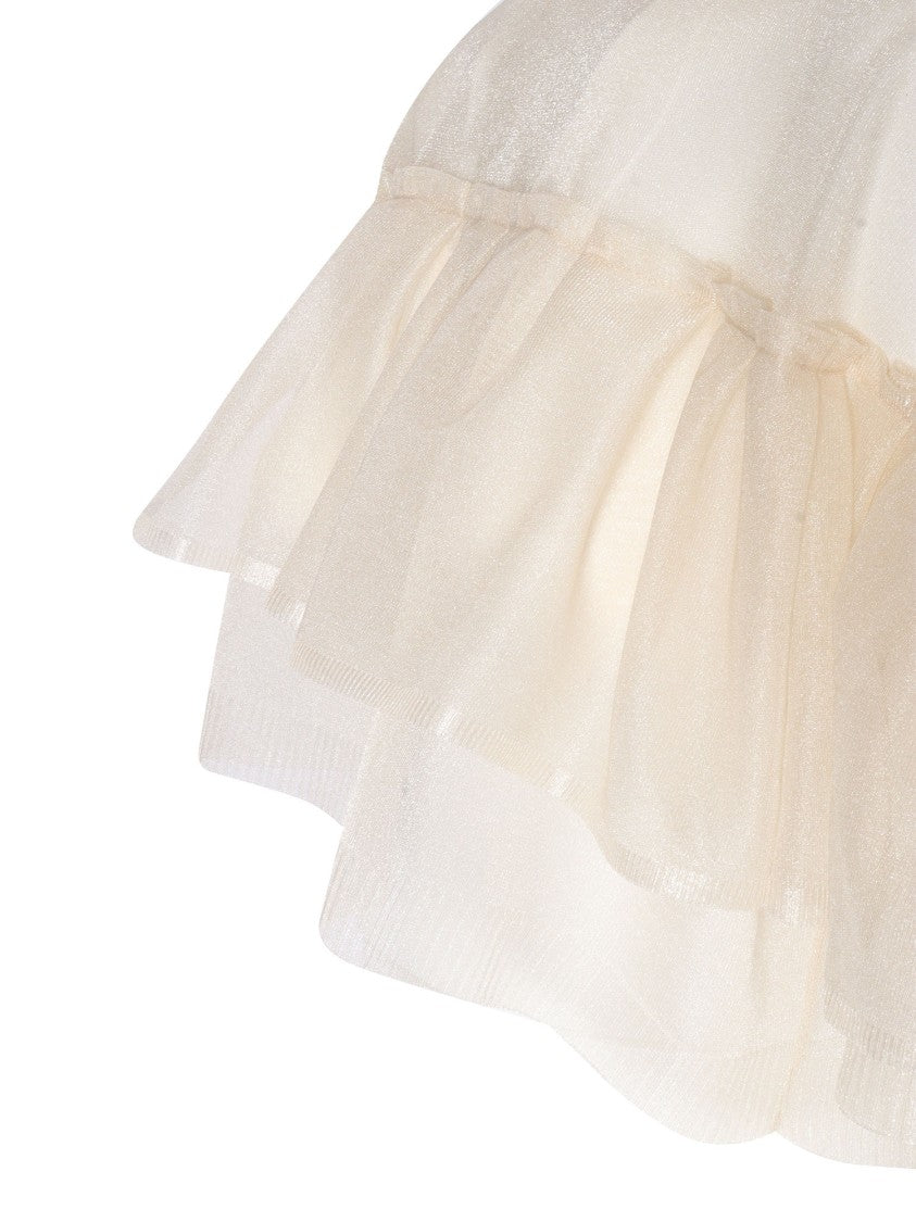 Philosophy Di Lorenzo Serafini Beige Round Neck Top With Layered Ruffle Design