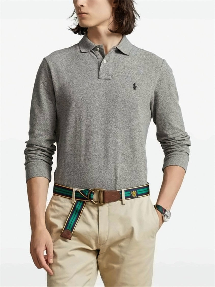 Polo Ralph Lauren Heather Grey Long-Sleeve Polo Shirt With Classic Collar