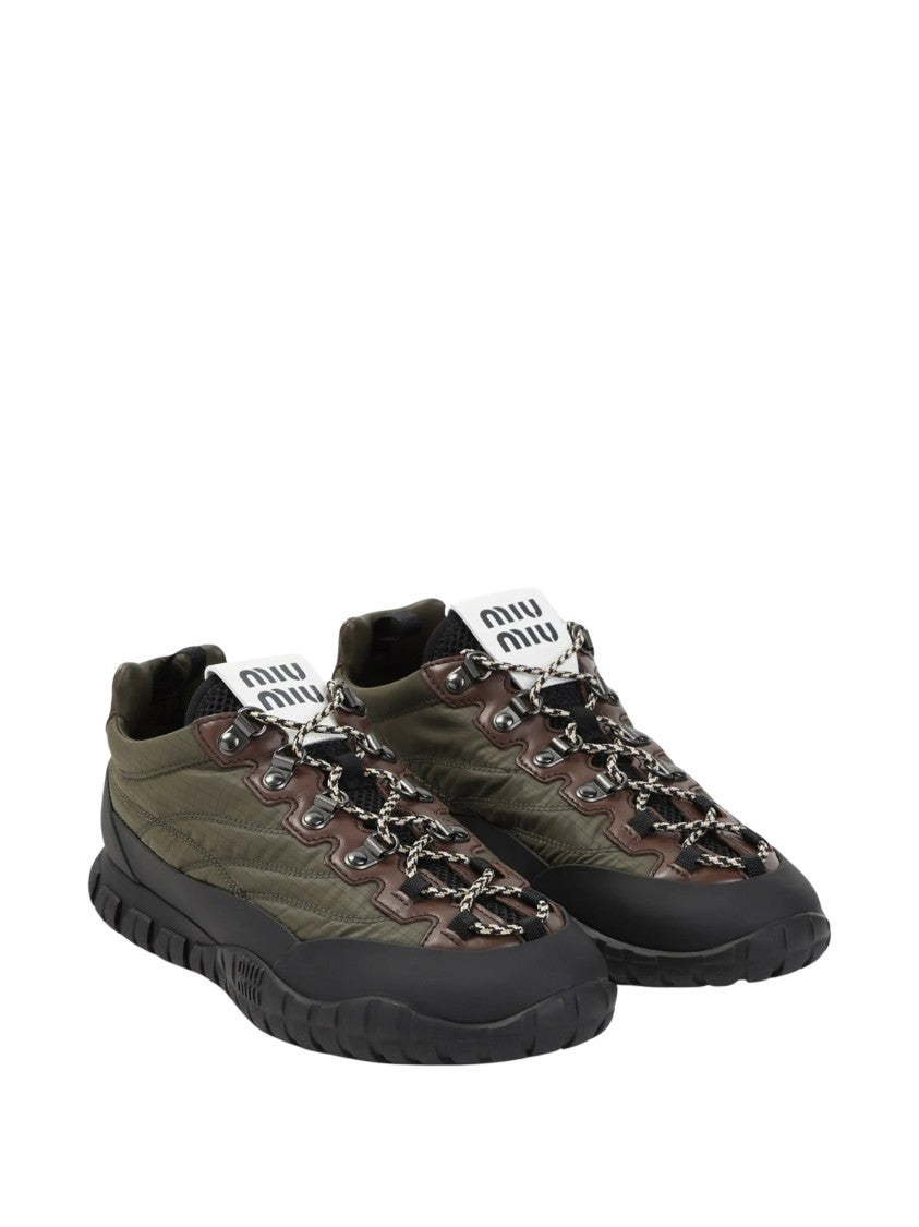 Miu Miu Allacciate Olive Green Ripstop Low-Top Sneakers