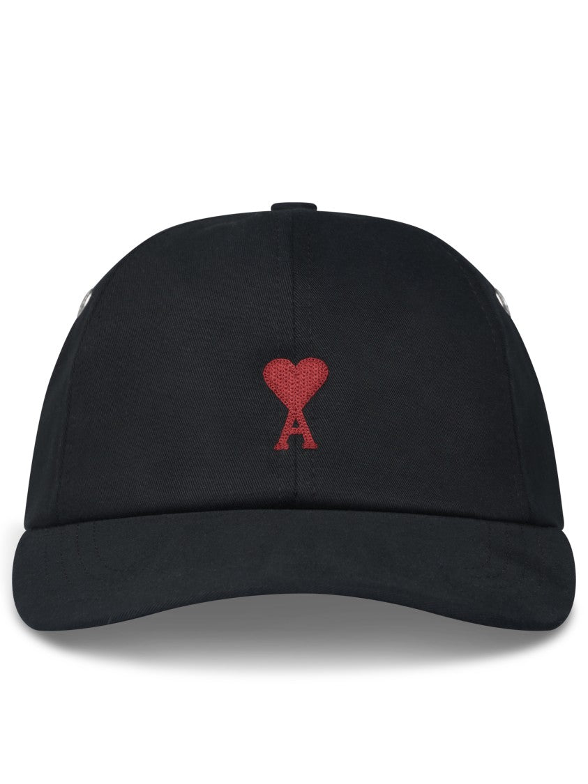 Ami Paris Quota Red Ami De Coeur Black Cotton Cap