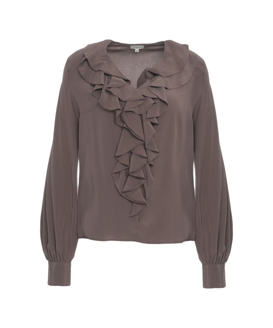 Himon's Fluid Soft Fabric Blouse With Ruffle Details