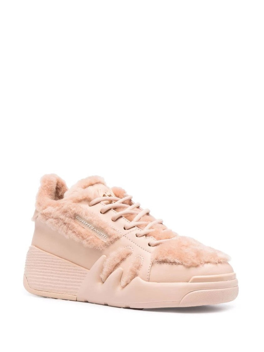 Giuseppe Zanotti Plush Fur And Leather Trainers With Rubber Sole