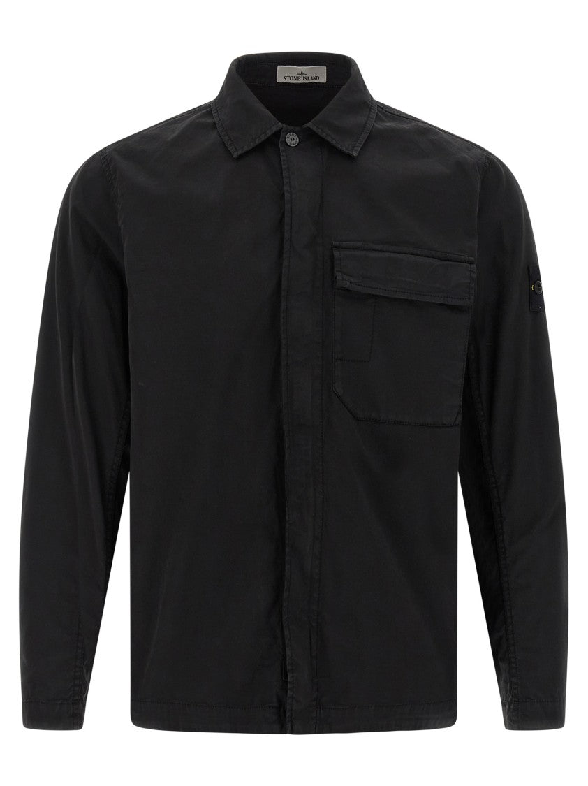 Stone Island Garment-Dyed Black Overshirt With Structured Design