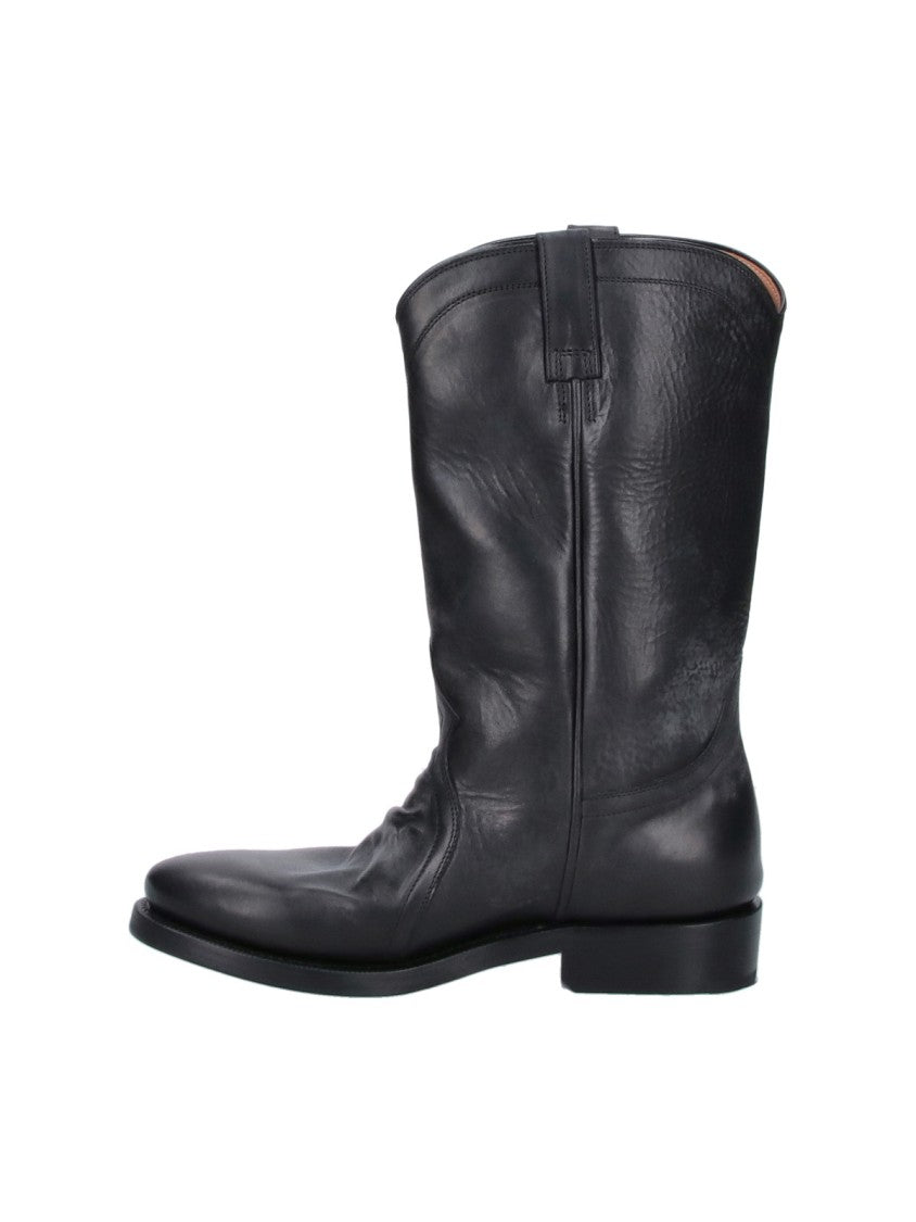 Jil Sander Mid-Calf Calf Leather Boots With Rounded Toe And Slip-On Design