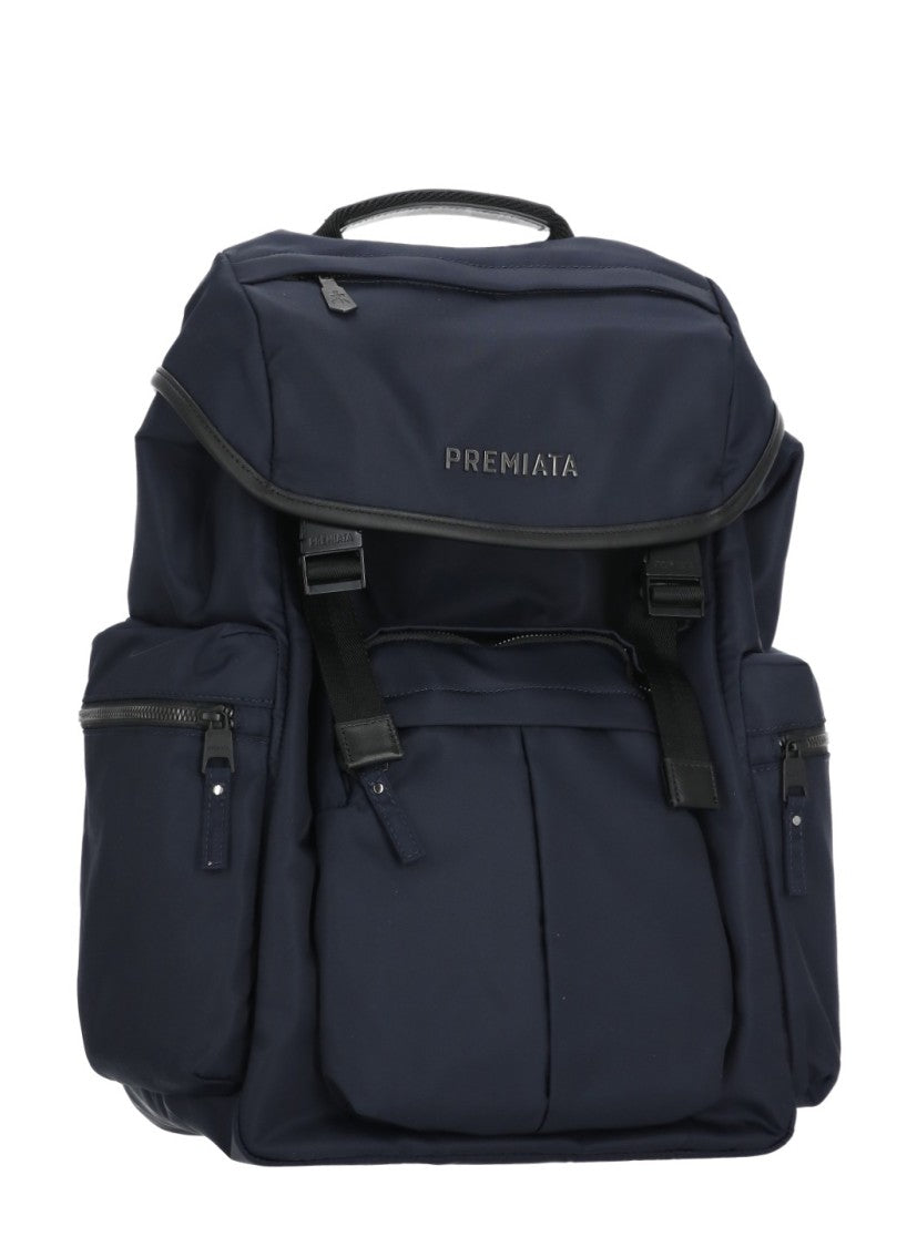 Prmt Structured Nylon Backpack With Leather Accents And Multiple Compartments