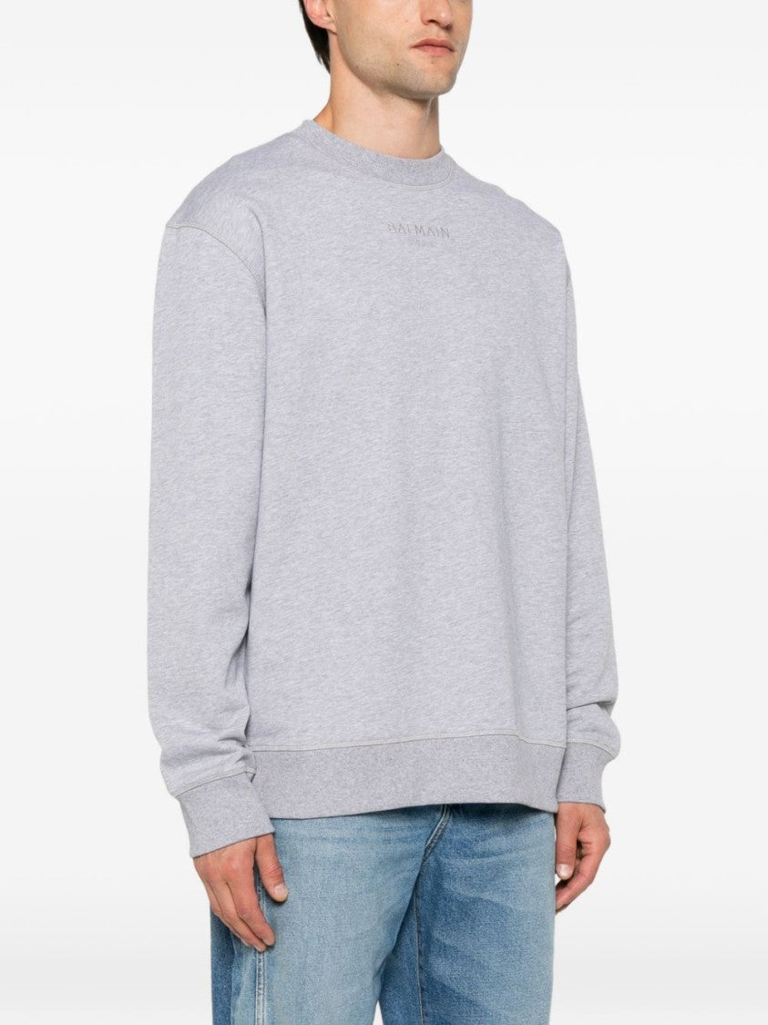 Balmain Grey Relaxed Fit Cotton Minimalist Logo Sweater