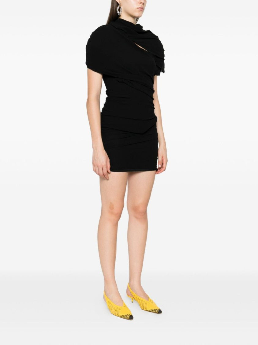 Jacquemus Black High Neck Draped Short Dress