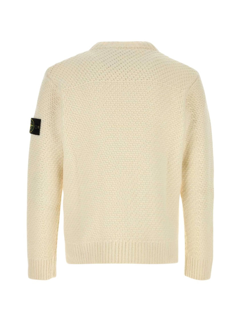 Stone Island Textured Knit Crew-Neck Sweater With Signature Sleeve Patch