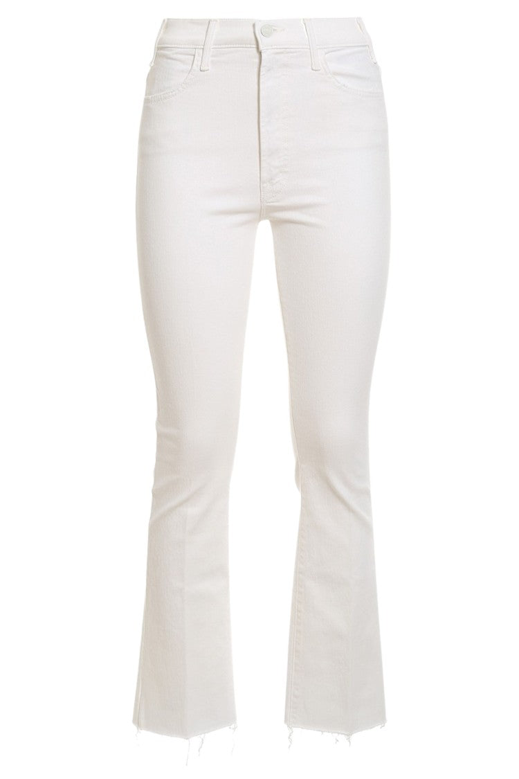 Mother White The Hustler Ankle Fray Five-Pocket Cotton-Blend Jeans