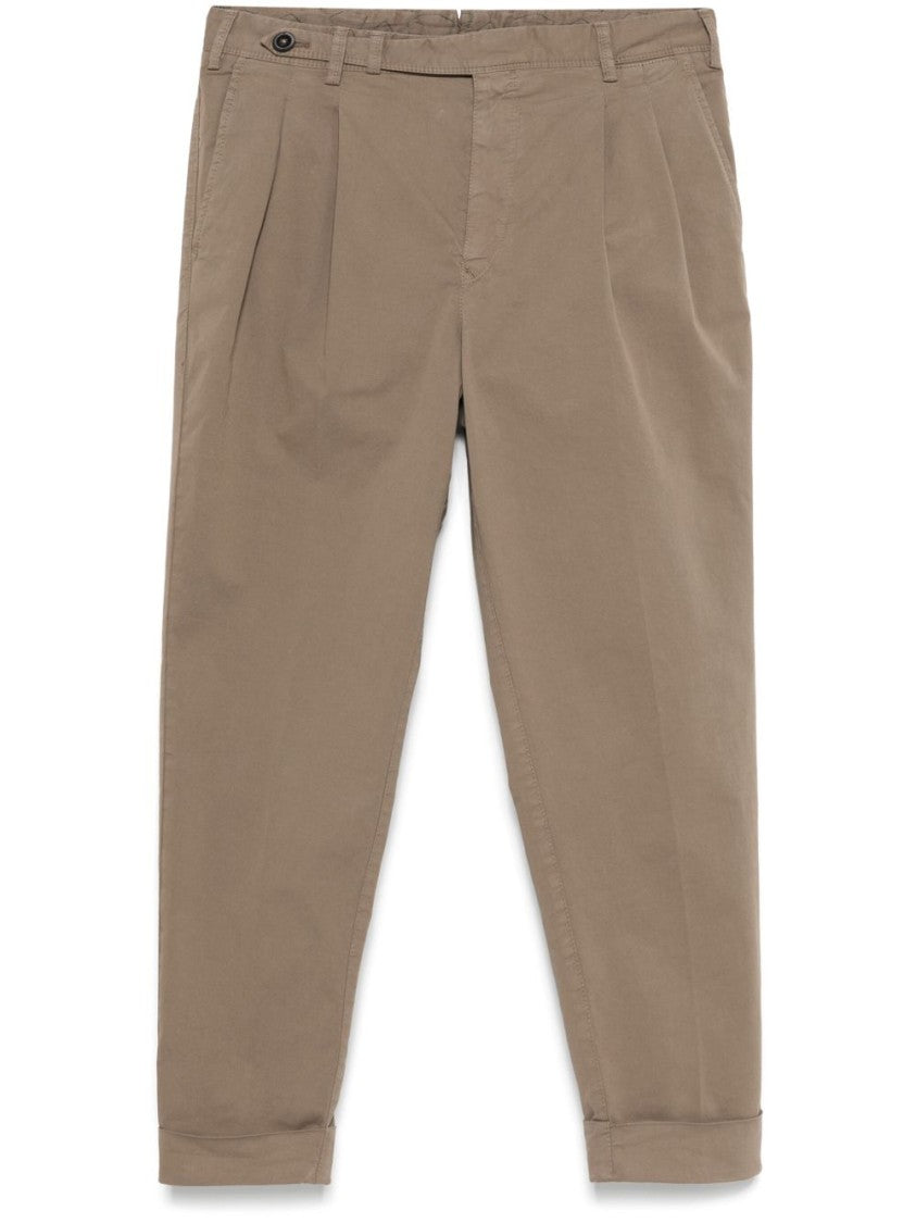 Pt Torino Tapered Brown Trousers With Flap Pockets