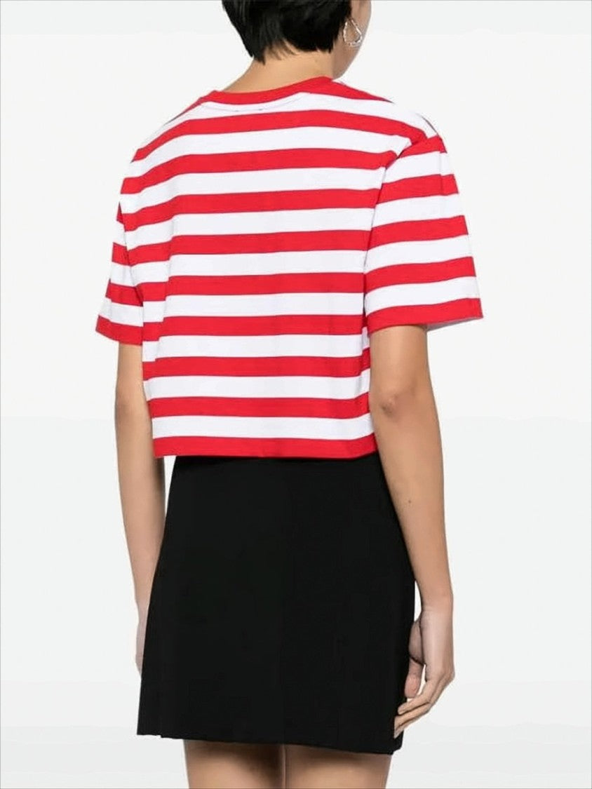 Patou Cropped Short-Sleeve Striped T-Shirt With Logo Print