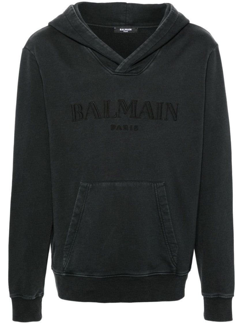 Balmain Charcoal Grey Cotton Jersey Hoodie
