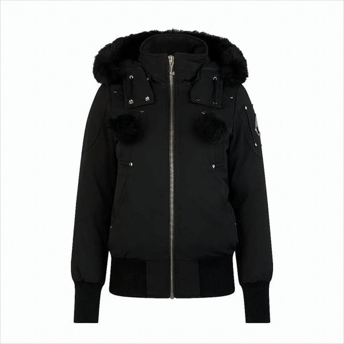 Moose Knuckles Black Padded Jacket With Cozy Faux Fur Hood And Metallic Accents