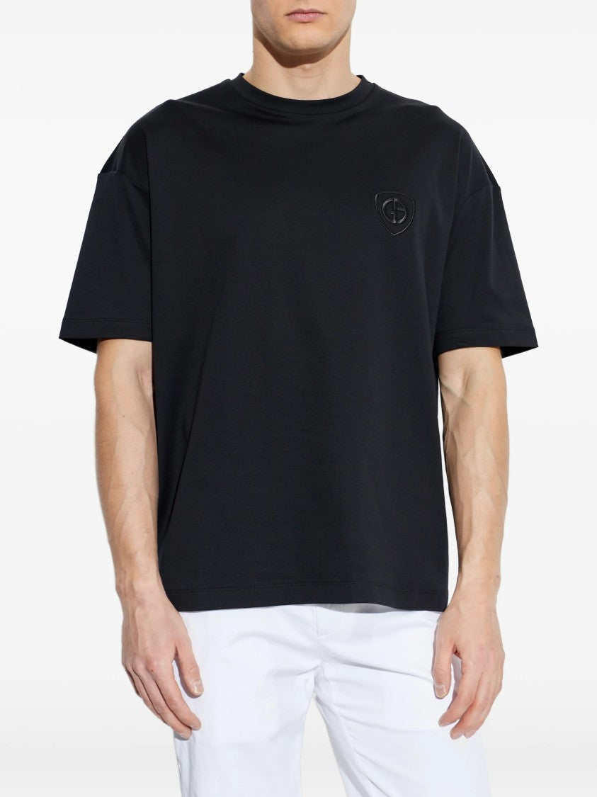 Giorgio Armani Black Relaxed Fit Embroidered Logo T-Shirt