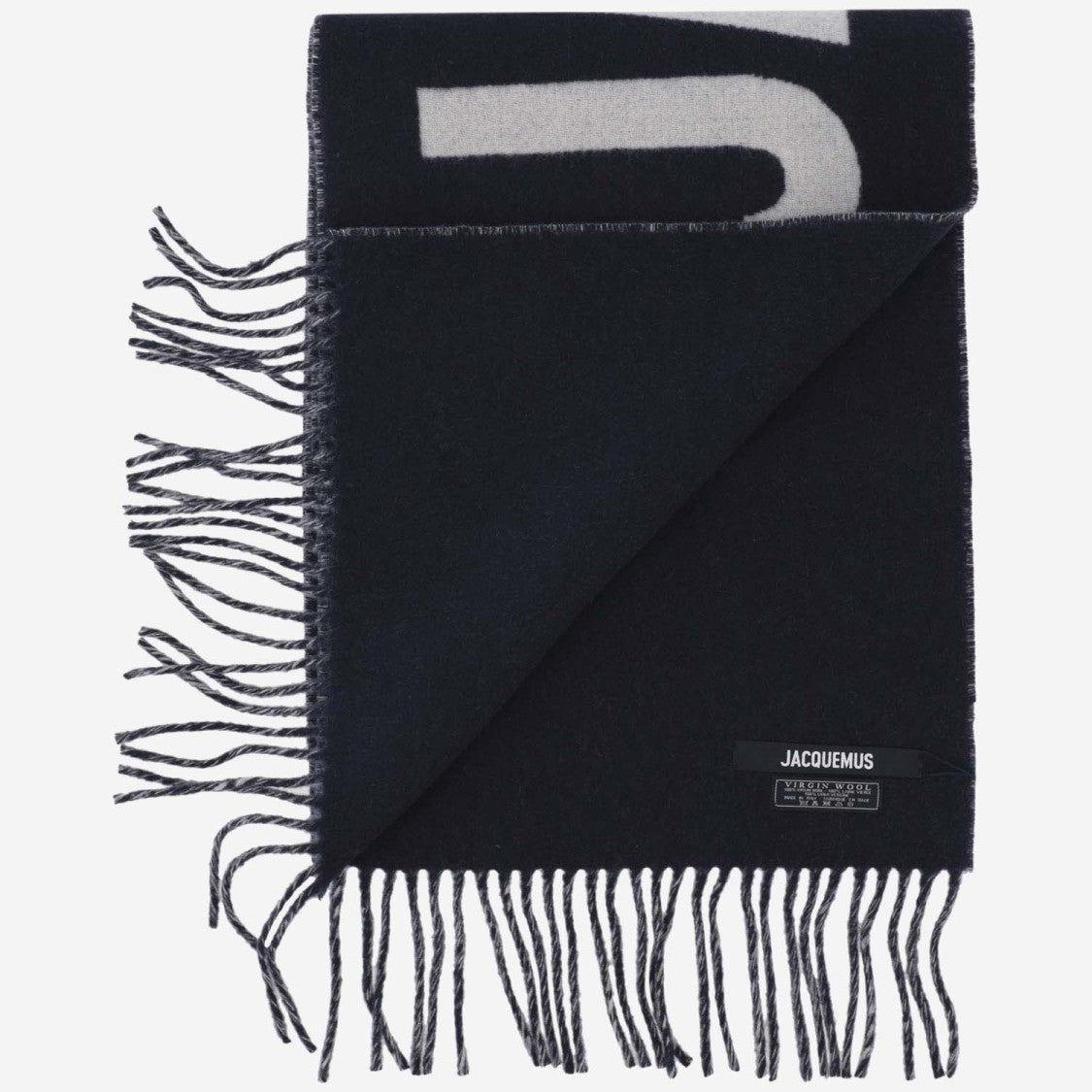 Jacquemus Navy Wool Scarf With Contrasting Logo Detail