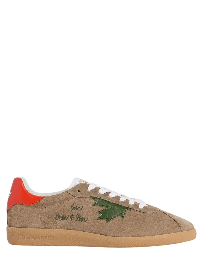 Dsquared2 Beige Suede Low-Top Sneakers With Asymmetrical Heel Tabs