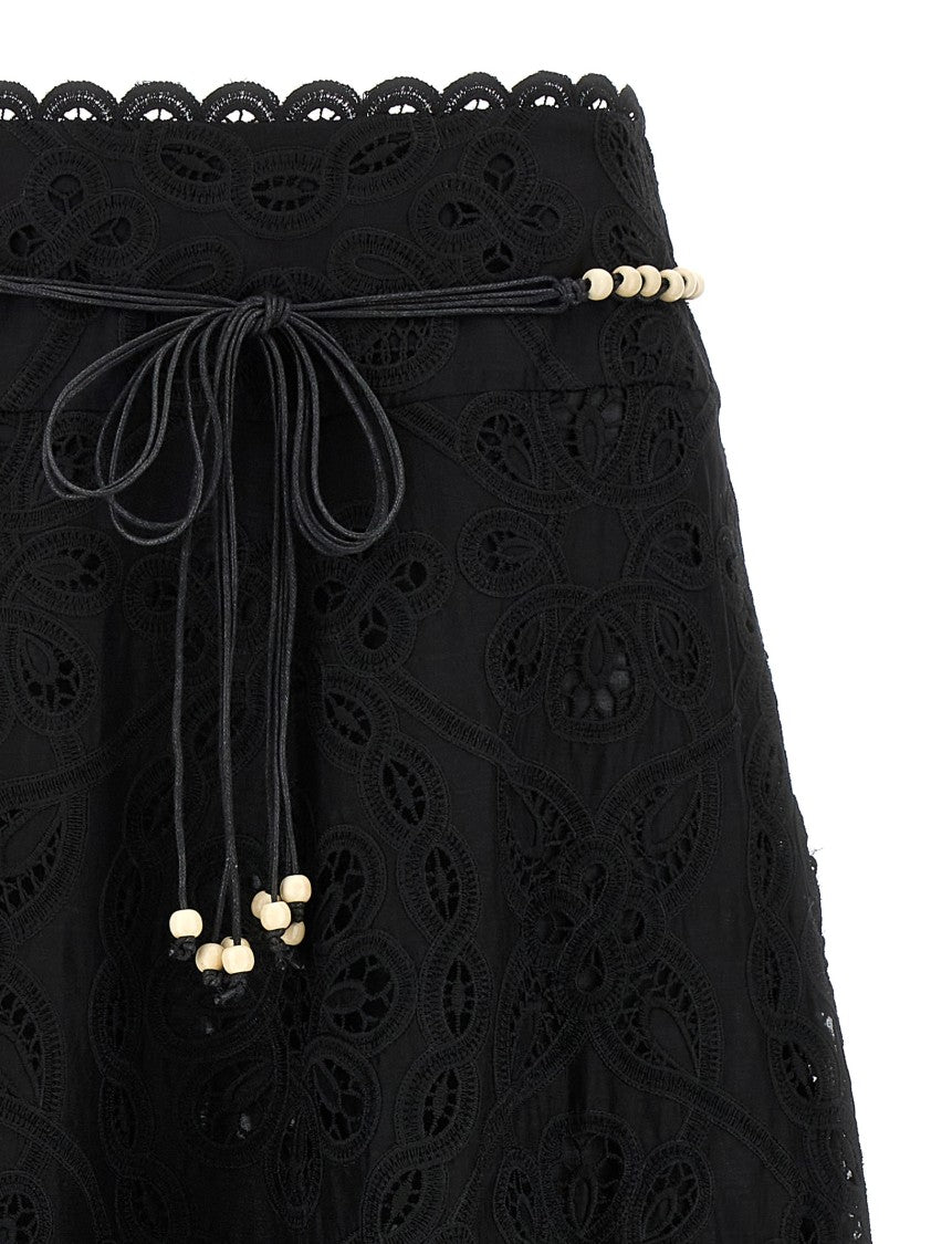 Zimmermann Flared Midi Skirt With Embroidered Openwork Design