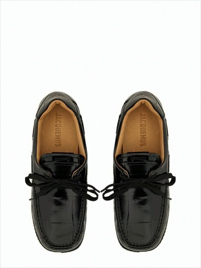 Jacquemus Glossy Black Leather Loafers With Bow Detail
