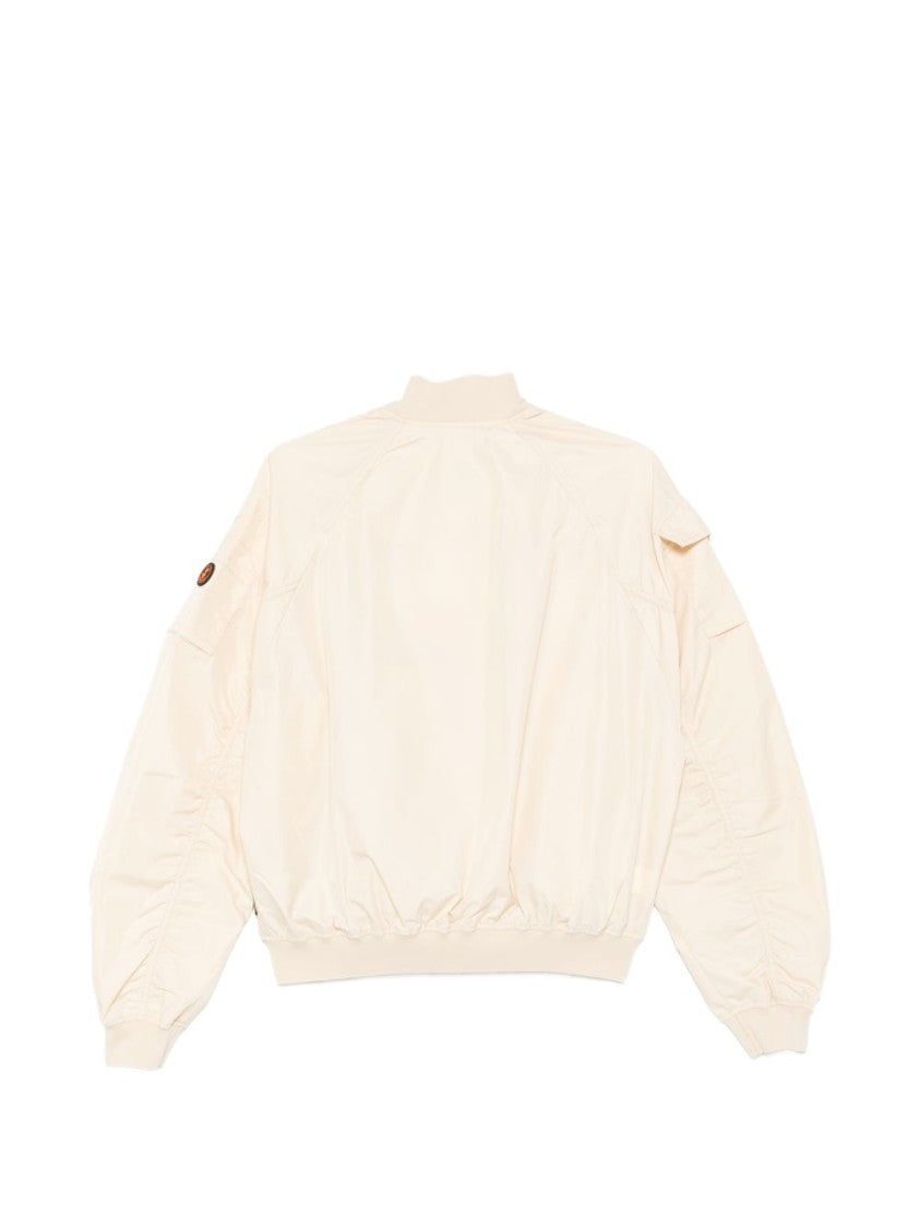 Save The Duck Cream Zip-Fastening Coat With Ribbed Detailing And Modern Silhouette