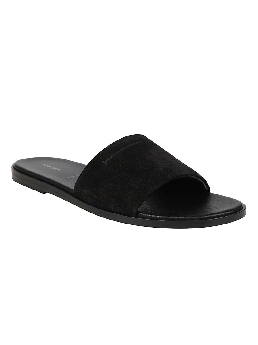 Tom Ford Kai Minimalist Black Calf Leather Slides