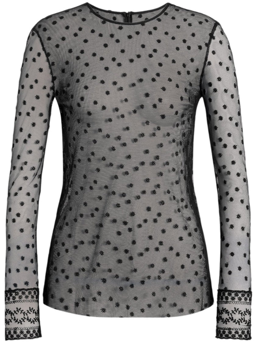 Alberta Ferretti Sheer Long-Sleeve Shirt With Delicate Polka Dot And Lace Details