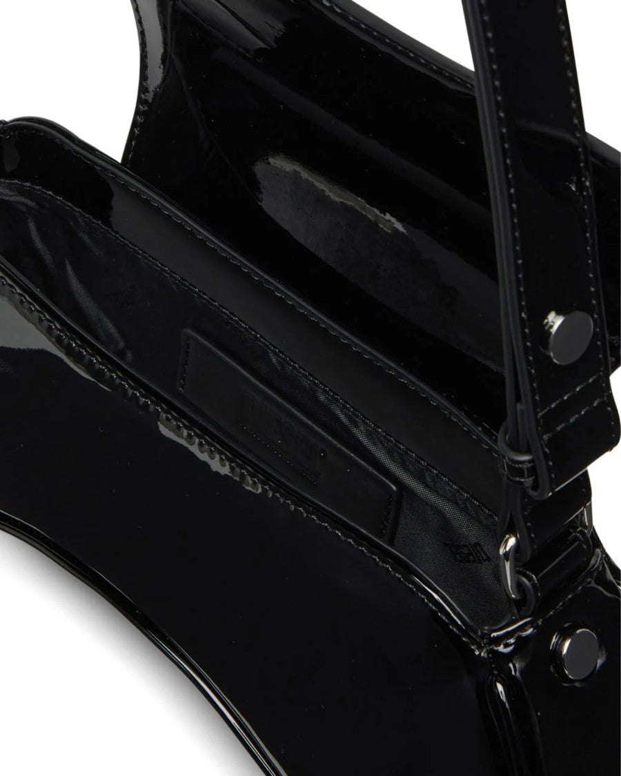Diesel Curved Black Shoulder Bag With Glossy Finish
