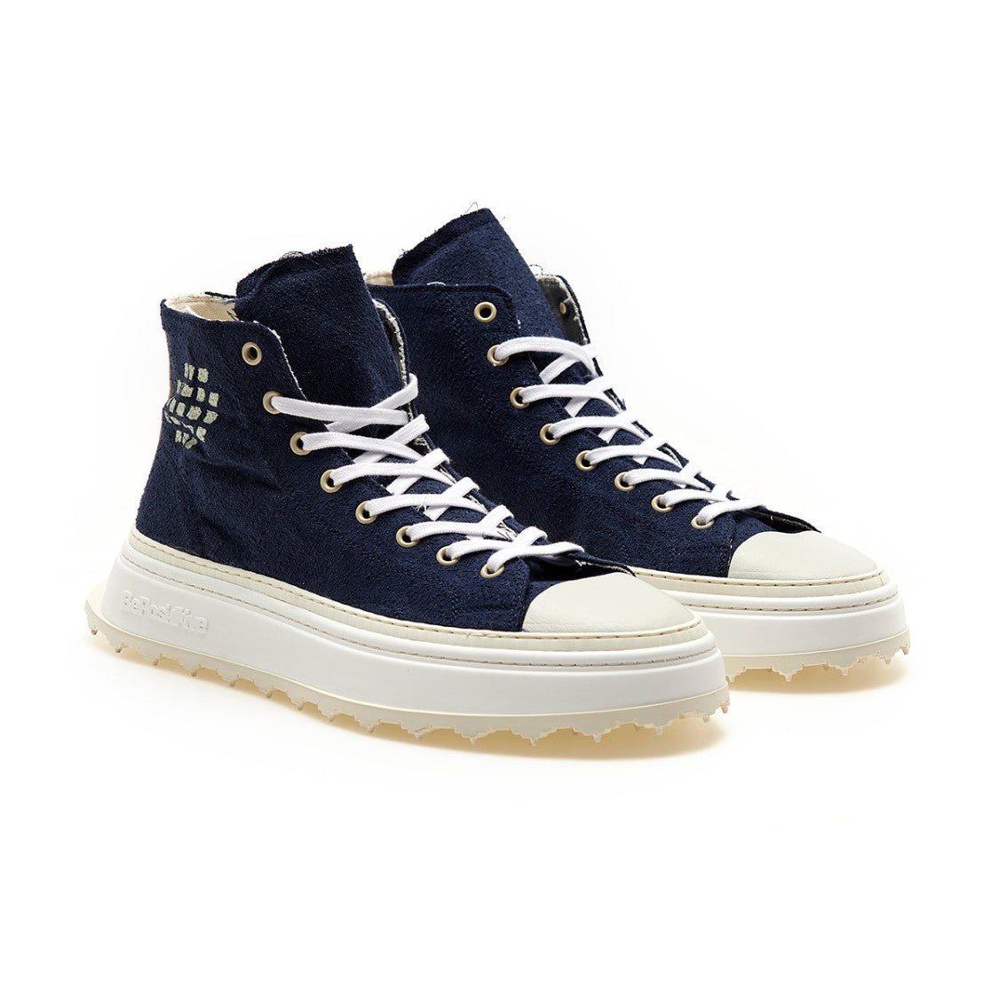 Bepositive Navy Leather Mid-Cut Sneakers