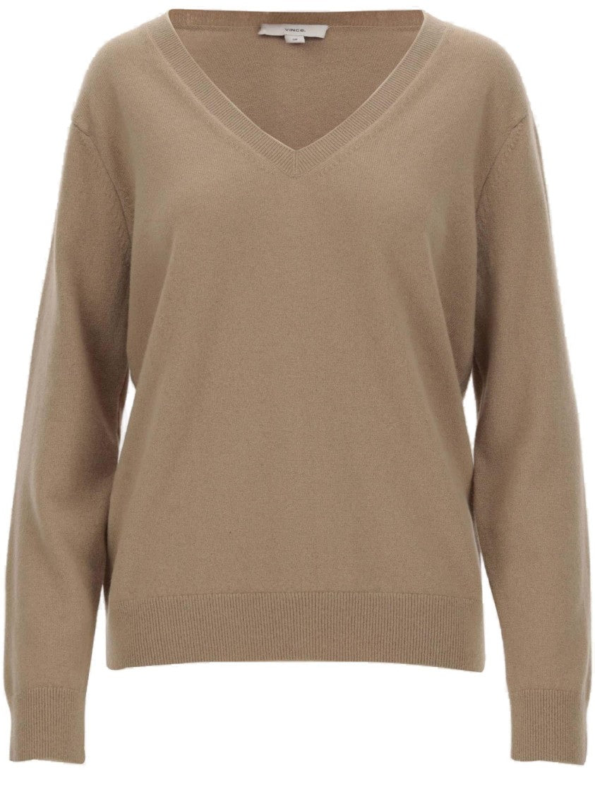 Vince Pure Cashmere Pullover With V-Neck And Ribbed Edges
