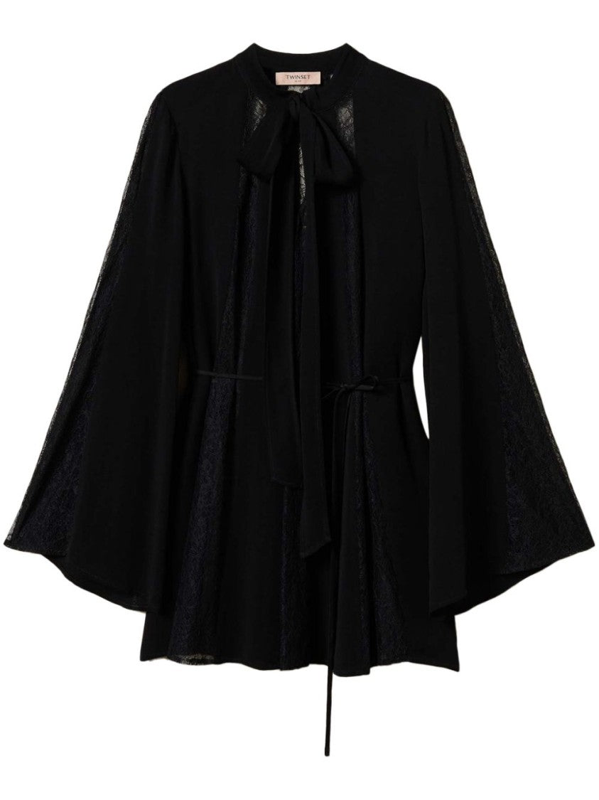 Twin-Set Pussy-Bow Collar Dress With Tied Waist