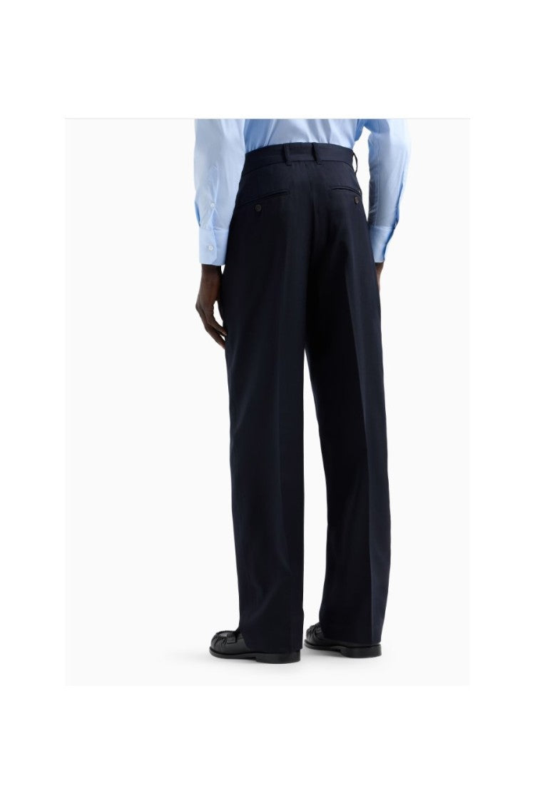 Emporio Armani Navy Flat-Front Virgin Wool Straight-Leg Pants