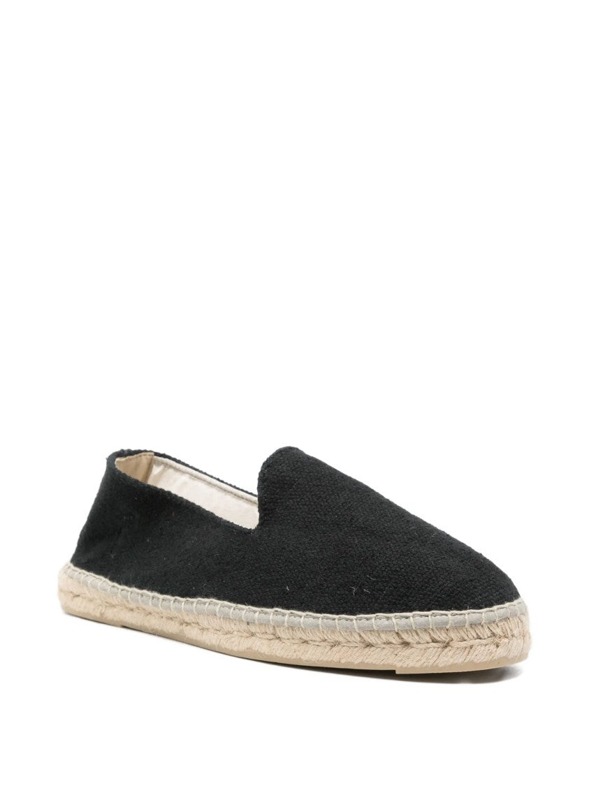 Manebi Coarse-Textured Black Flat Jute Espadrilles