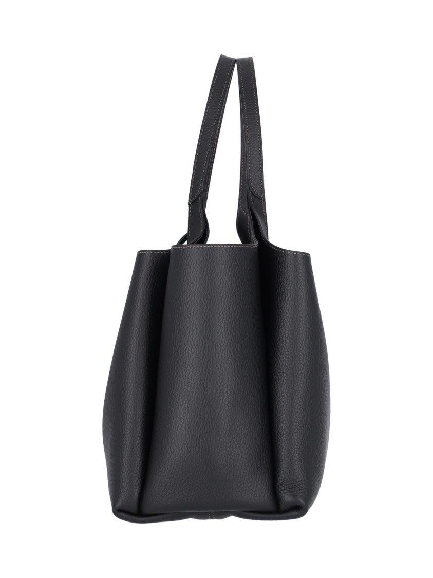 Tod's Black Timeless Hammered Leather Tote Bag