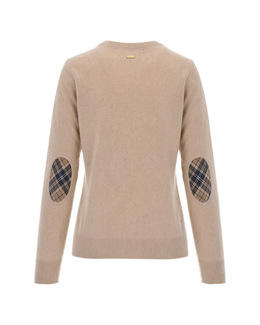 Barbour Beige Tartan Elbow Patches Wool-Blend Cardigan