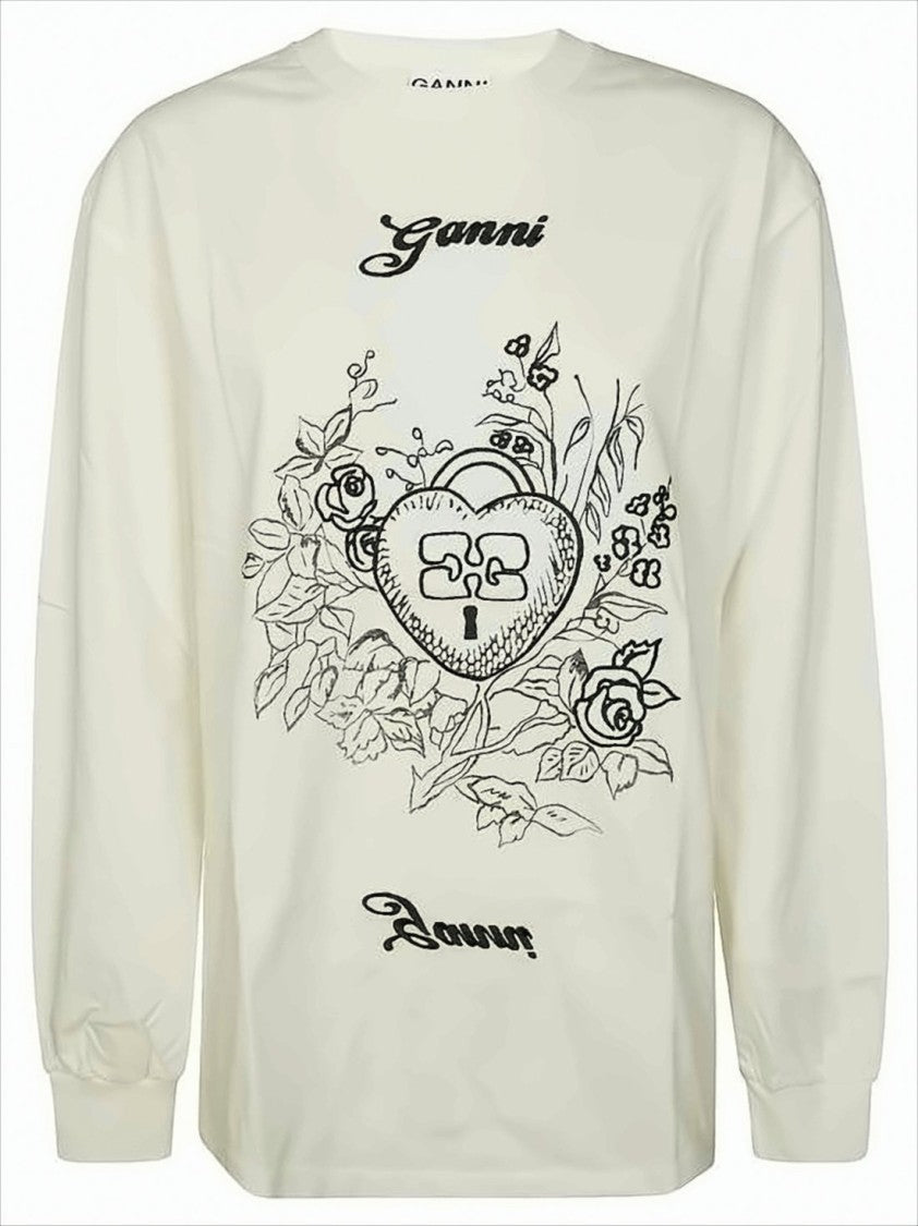 Ganni Relaxed Fit Long-Sleeve Shirt With Intricate Artwork