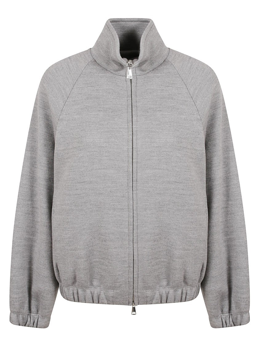 Max Mara High Collar Grey Sweater With Full Zip
