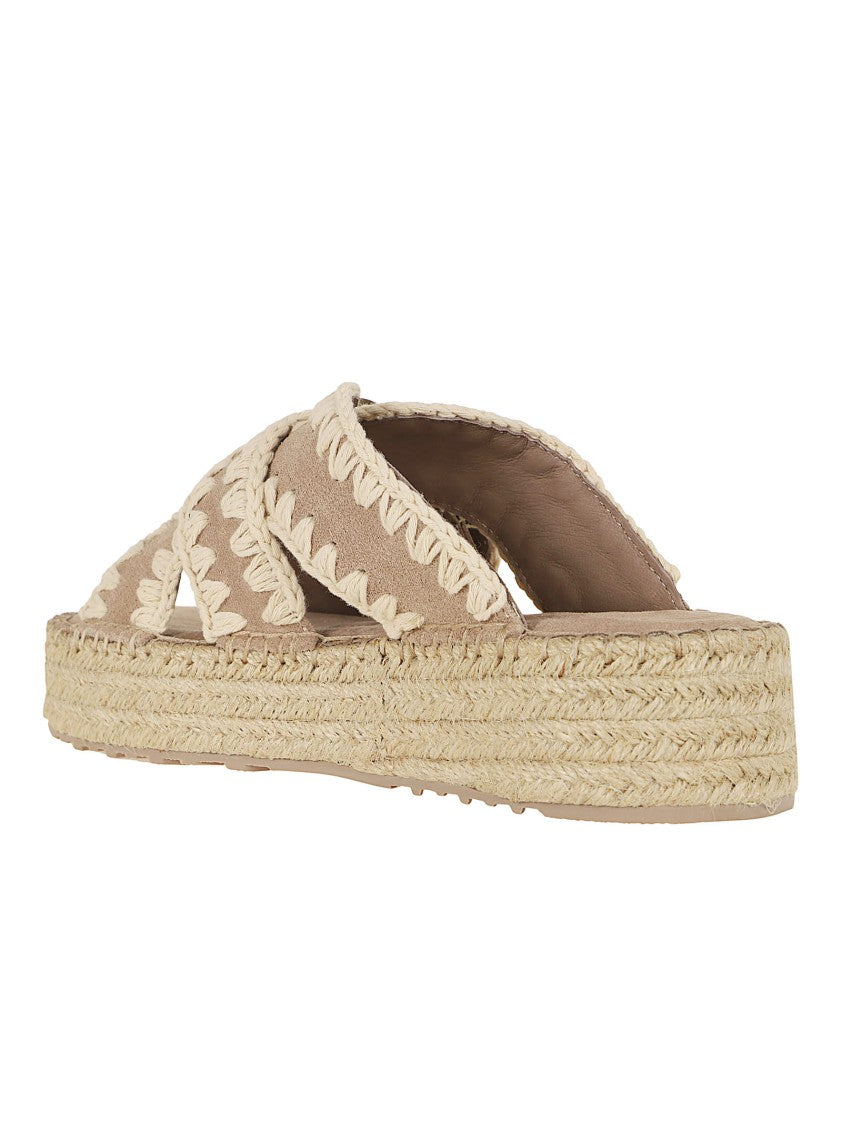 Mou Handcrafted Suede Platform Sandals With Jute Sole
