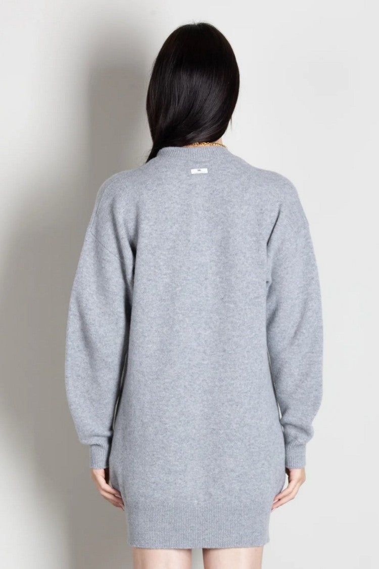 Elisabetta Franchi Grey Oversized Keyhole Chain Knit Mini Dress