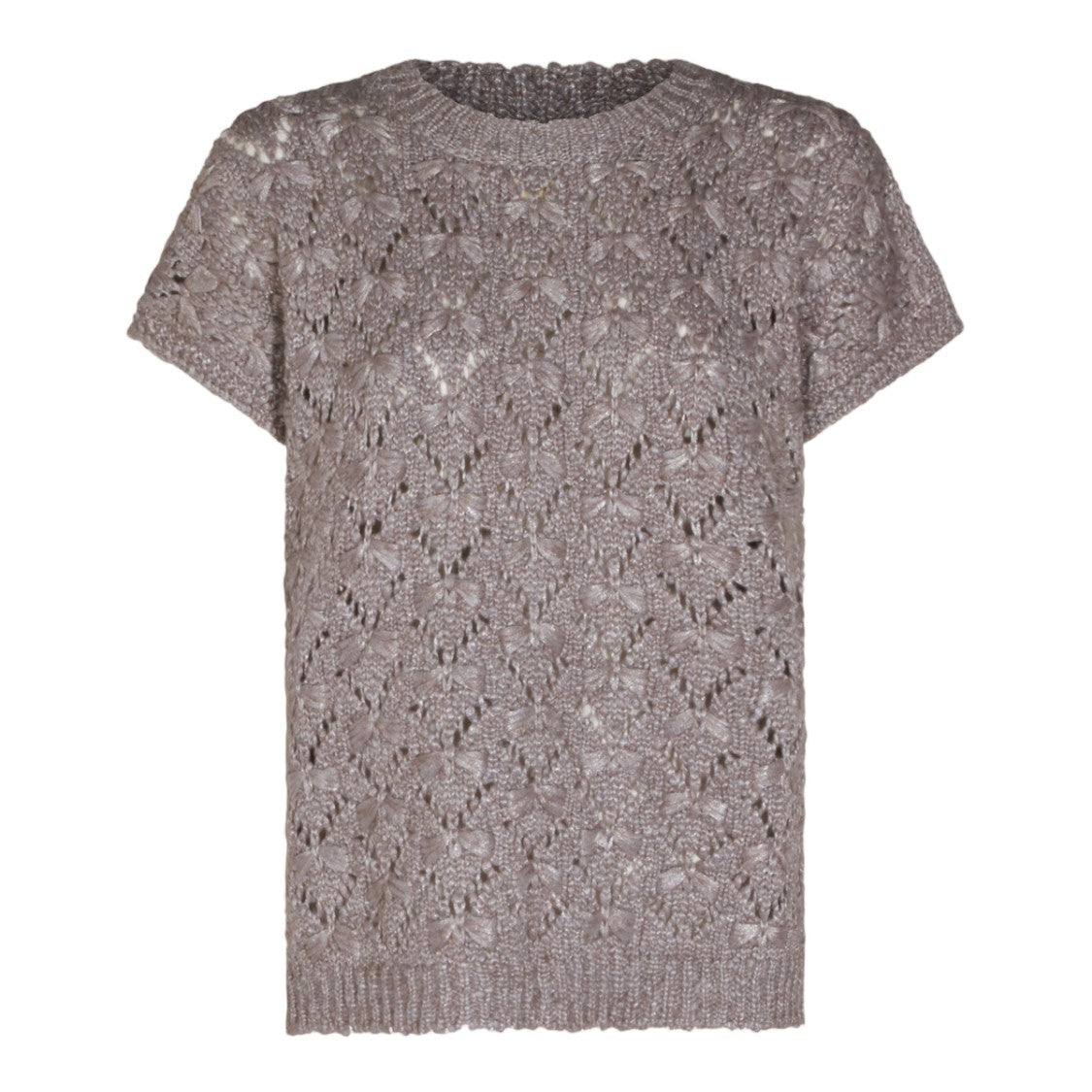 Fabiana Filippi Intricate Open-Knit Grey Sweater With Floral Motifs