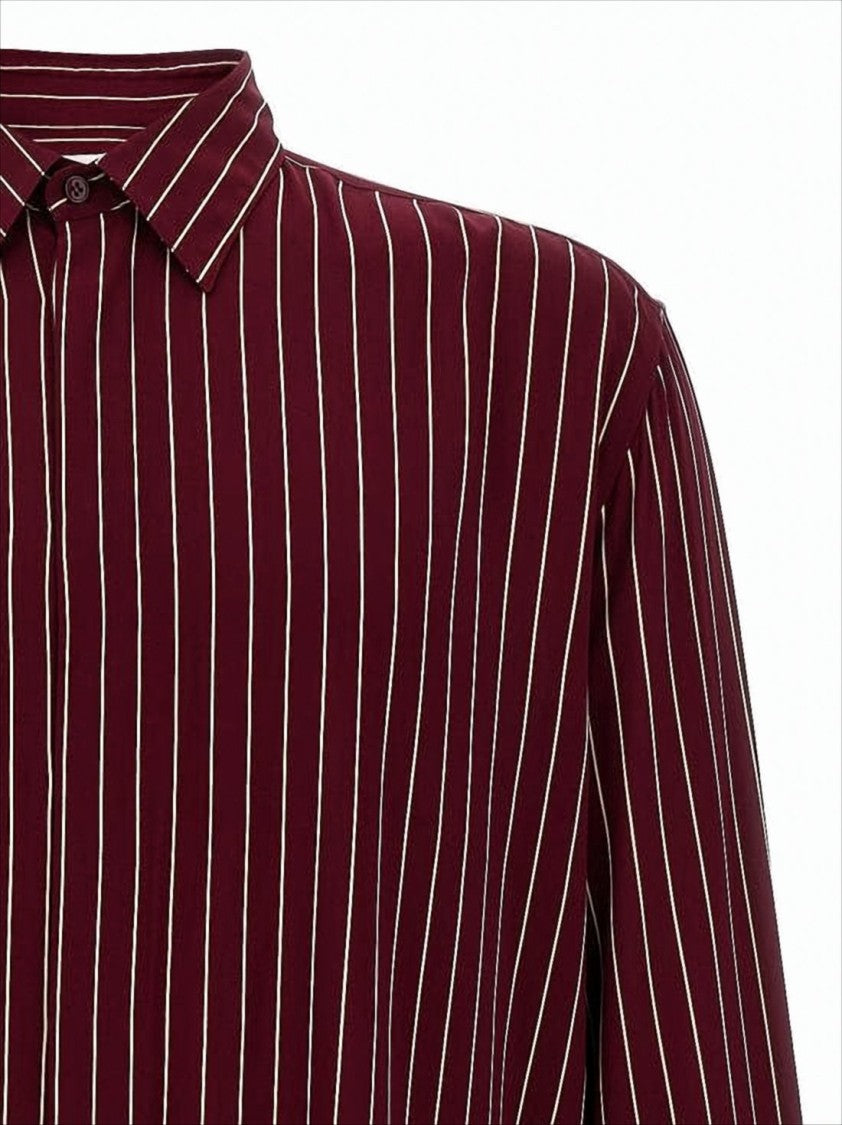 Saint Laurent Relaxed-Fit Burgundy Striped Long-Sleeve Shirt