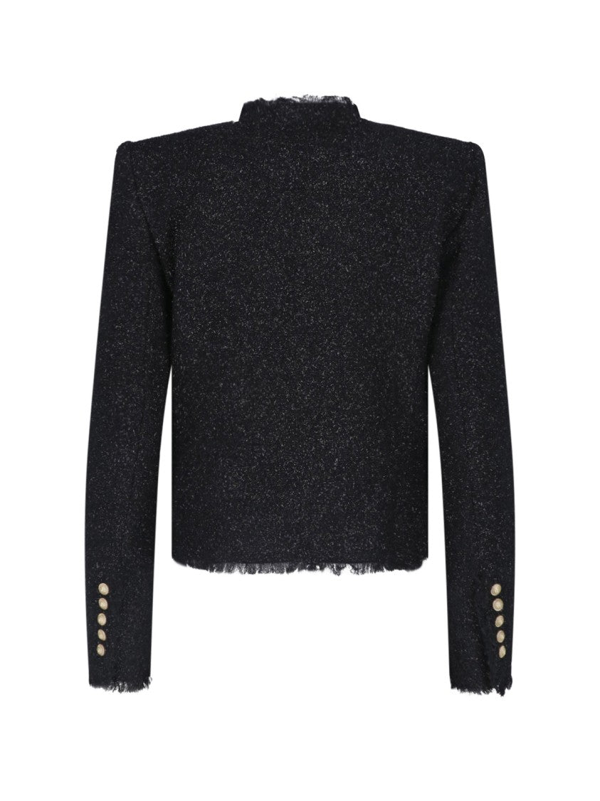 Balmain Cropped Textured Jacket With Gold Button Details