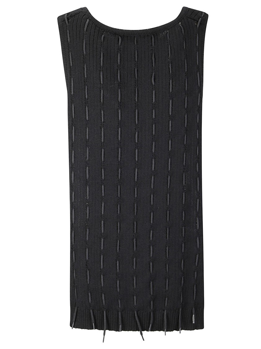 Institution Sleeveless Black Wool Top With String Inserts