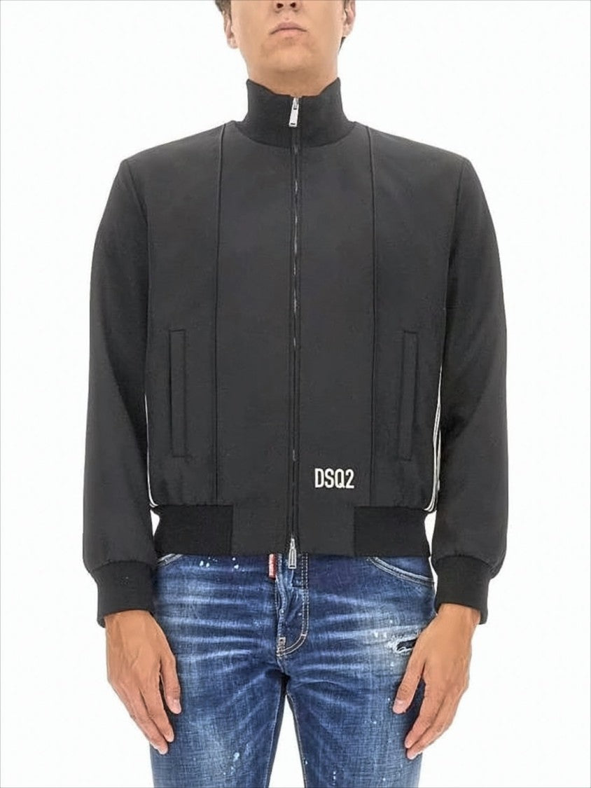 Dsquared2 Black Jacket With High Collar And Subtle Stripe Detail