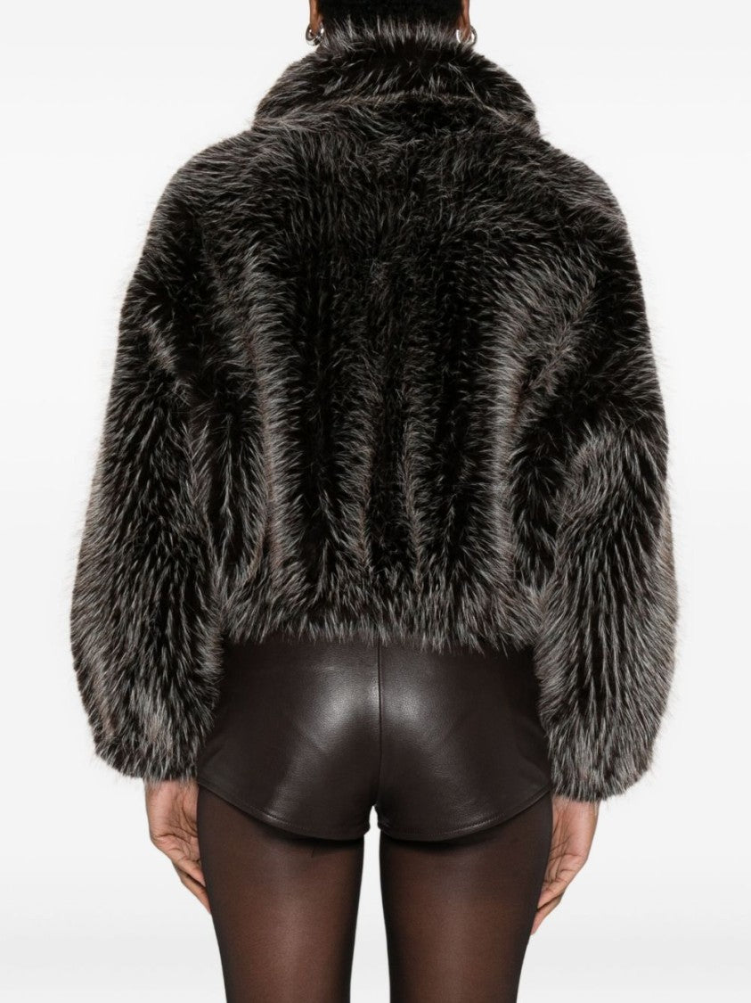 Valentini 1972 Brown Faux Fur Jacket With High Collar