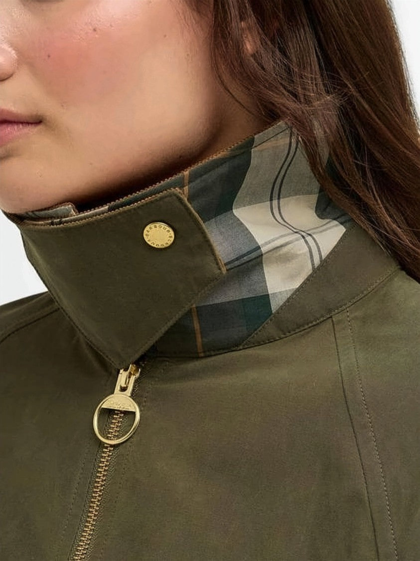 Barbour Boxy Cropped Olive Green Barbour Jacket With Corduroy Collar