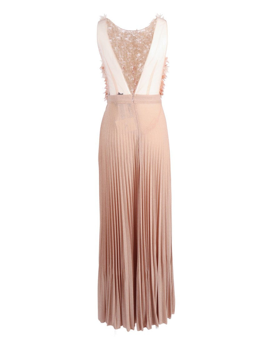 Elisabetta Franchi Floral Appliqué V Cut Midi Dress