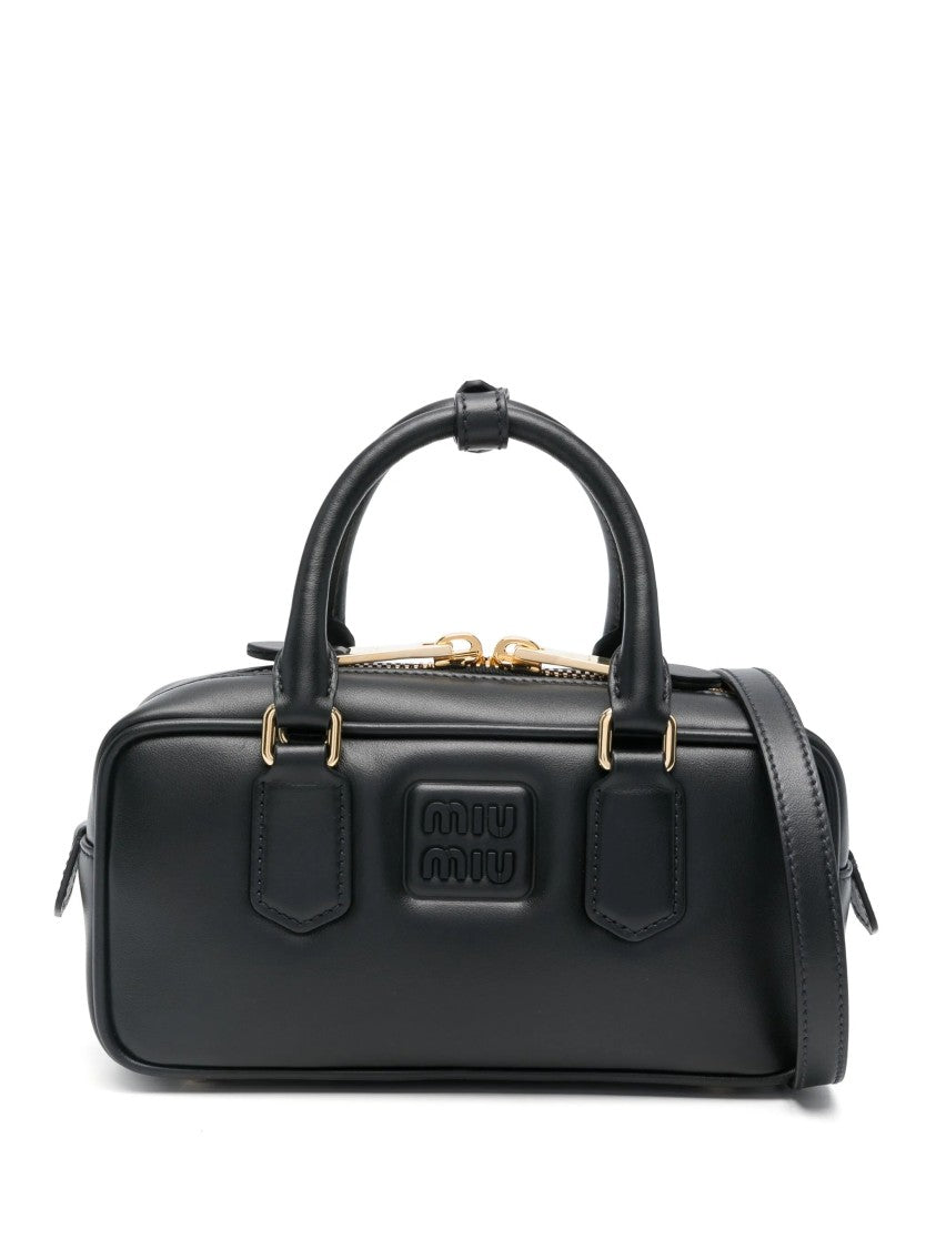 Miu Miu Rectangular Black Leather Handbag With Gold-Tone Hardware