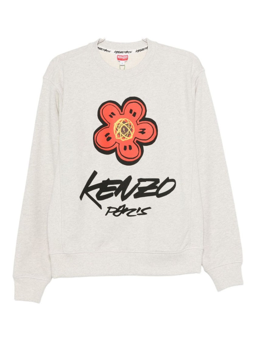 Kenzo Grey Flower Graphic Cotton Sweater