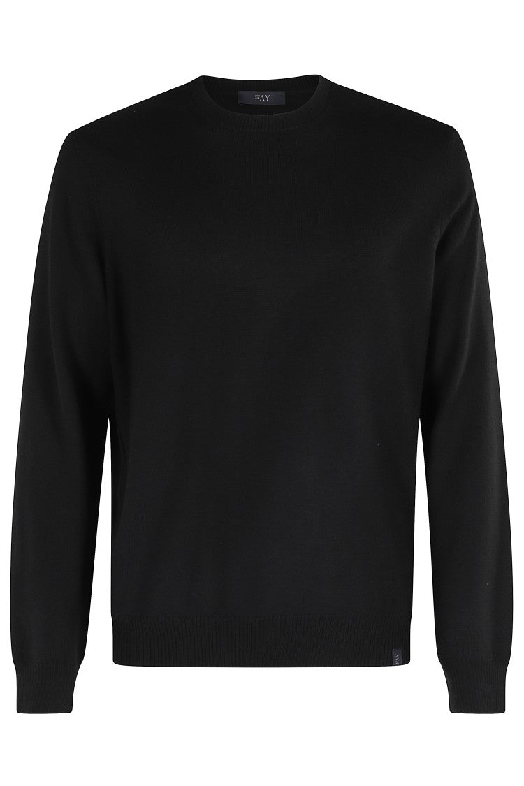 Fay Classic Black Crew Neck Sweater