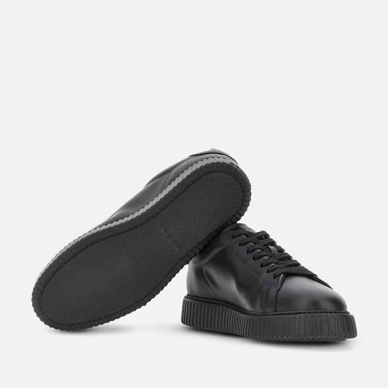 Hogan Black Minimalist Perforated Leather Sneakers